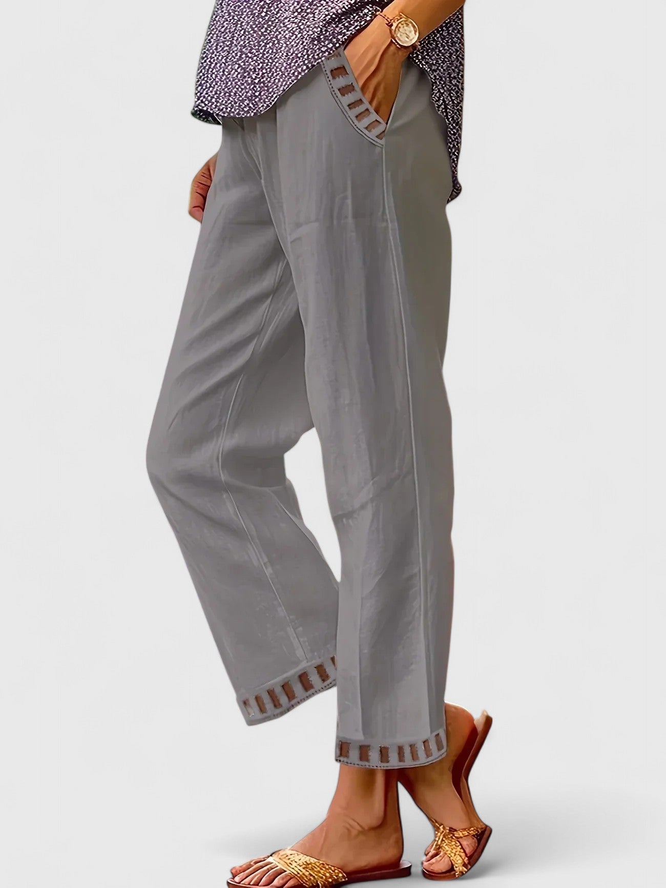 Women's Cropped Pants Contrast Trim Adjustable Waistband Casual