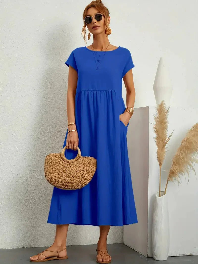 Women's Summer Dress Flowy Cotton V-Neck Sleeveless Casual