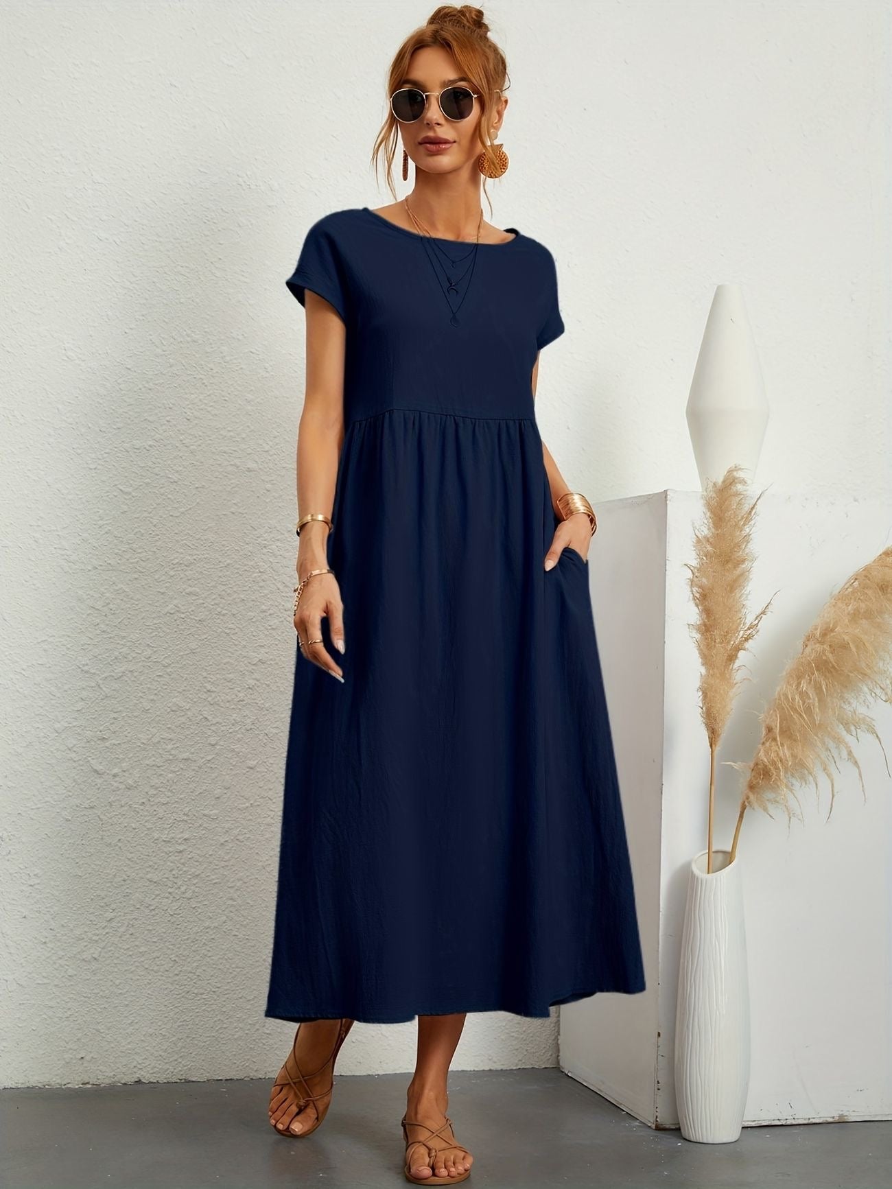 Women's Summer Dress Flowy Cotton V-Neck Sleeveless Casual