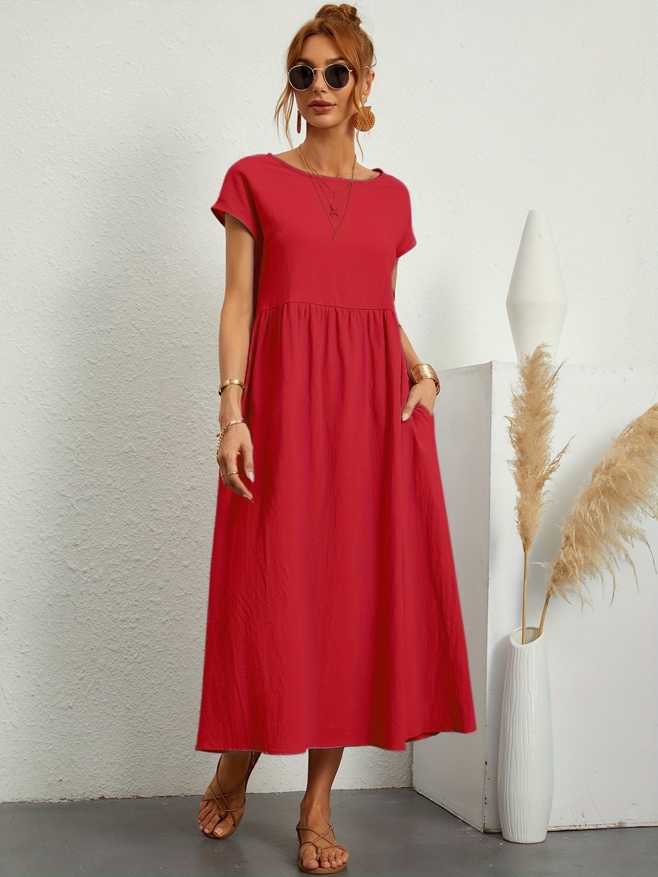 Women's Summer Dress Flowy Cotton V-Neck Sleeveless Casual