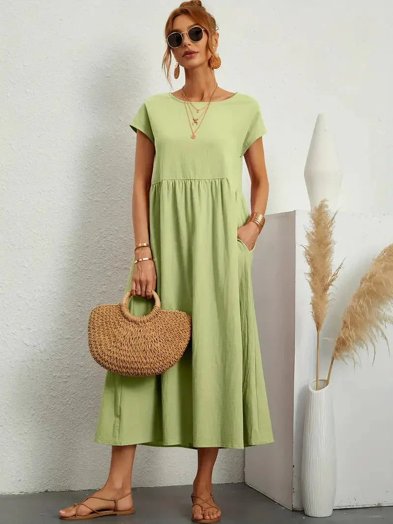 Women's Summer Dress Flowy Cotton V-Neck Sleeveless Casual