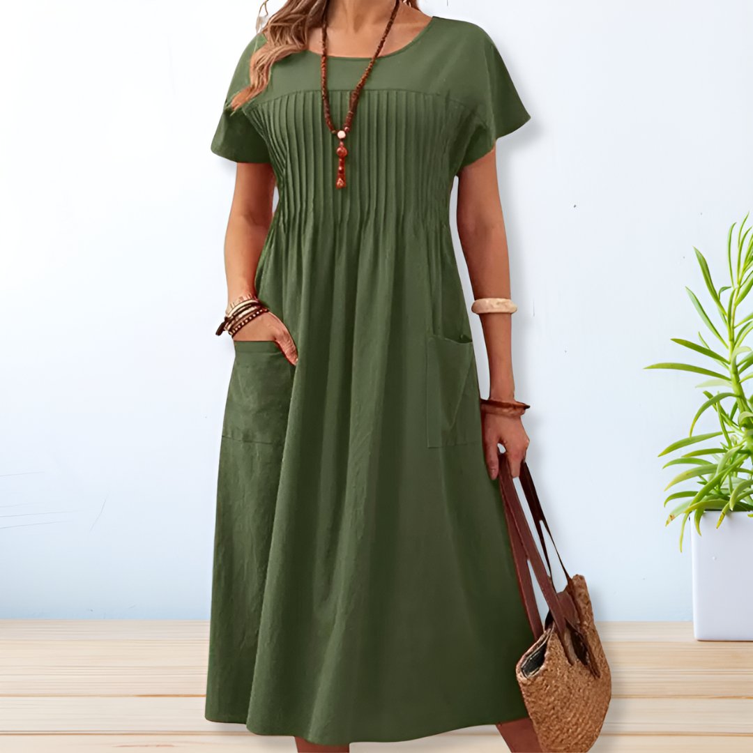 Women's Mid-Length Day Dress Pockets Cotton