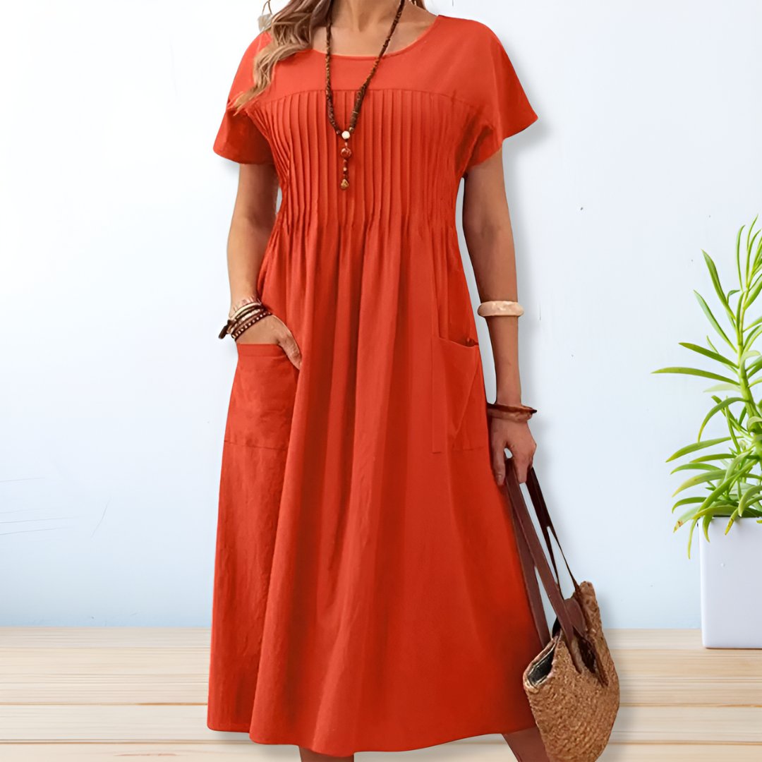 Women's Mid-Length Day Dress Pockets Cotton