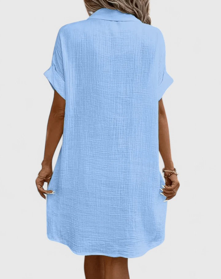 Women's Midi Summer Dress Casual Cotton V-Neck Short Sleeve