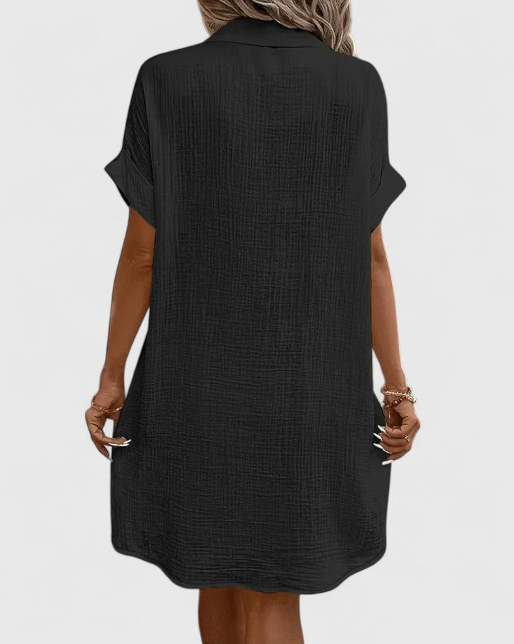 Women's Midi Summer Dress Casual Cotton V-Neck Short Sleeve