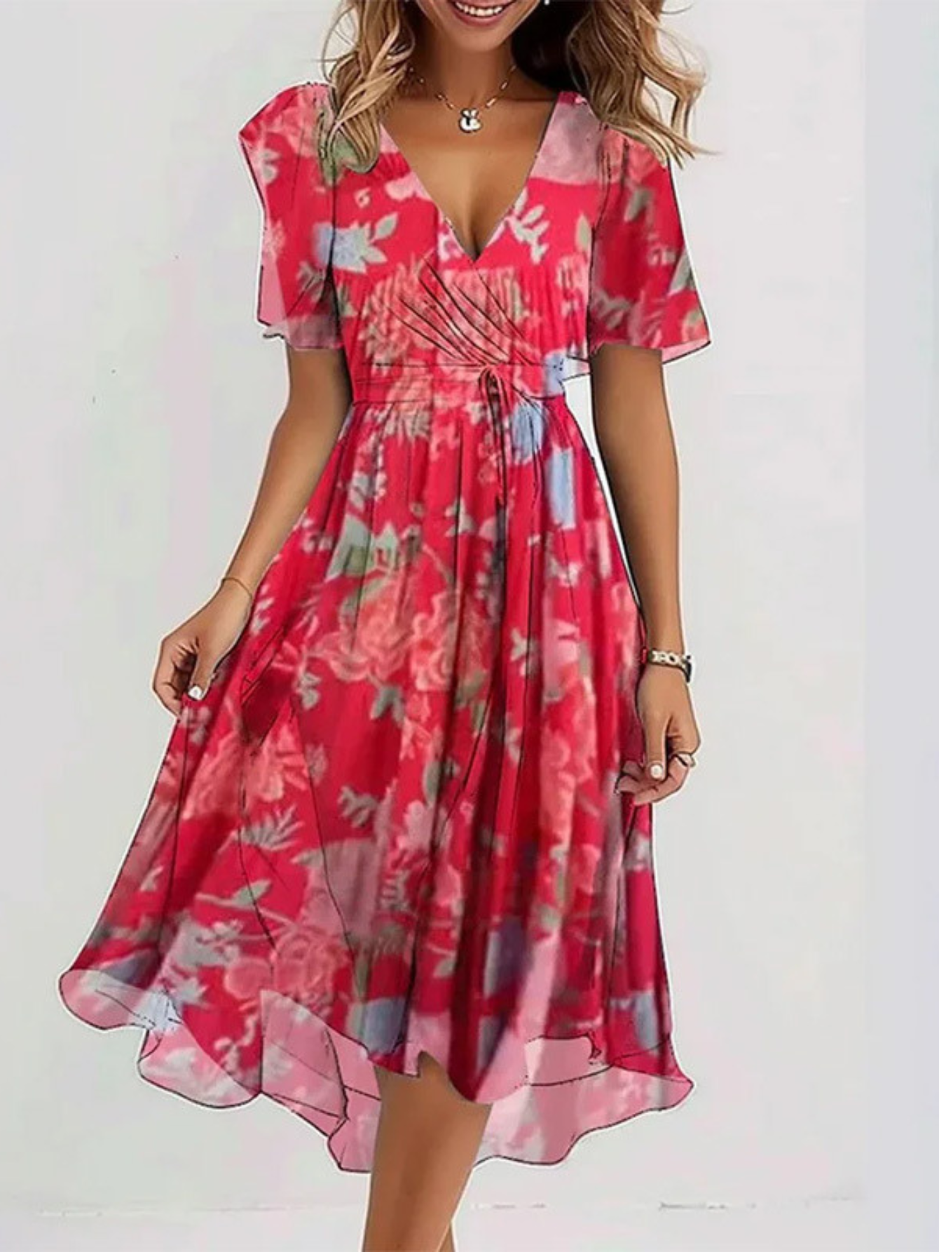 Women's Summer Dress Relaxed Fit Cotton V-Neck Casual