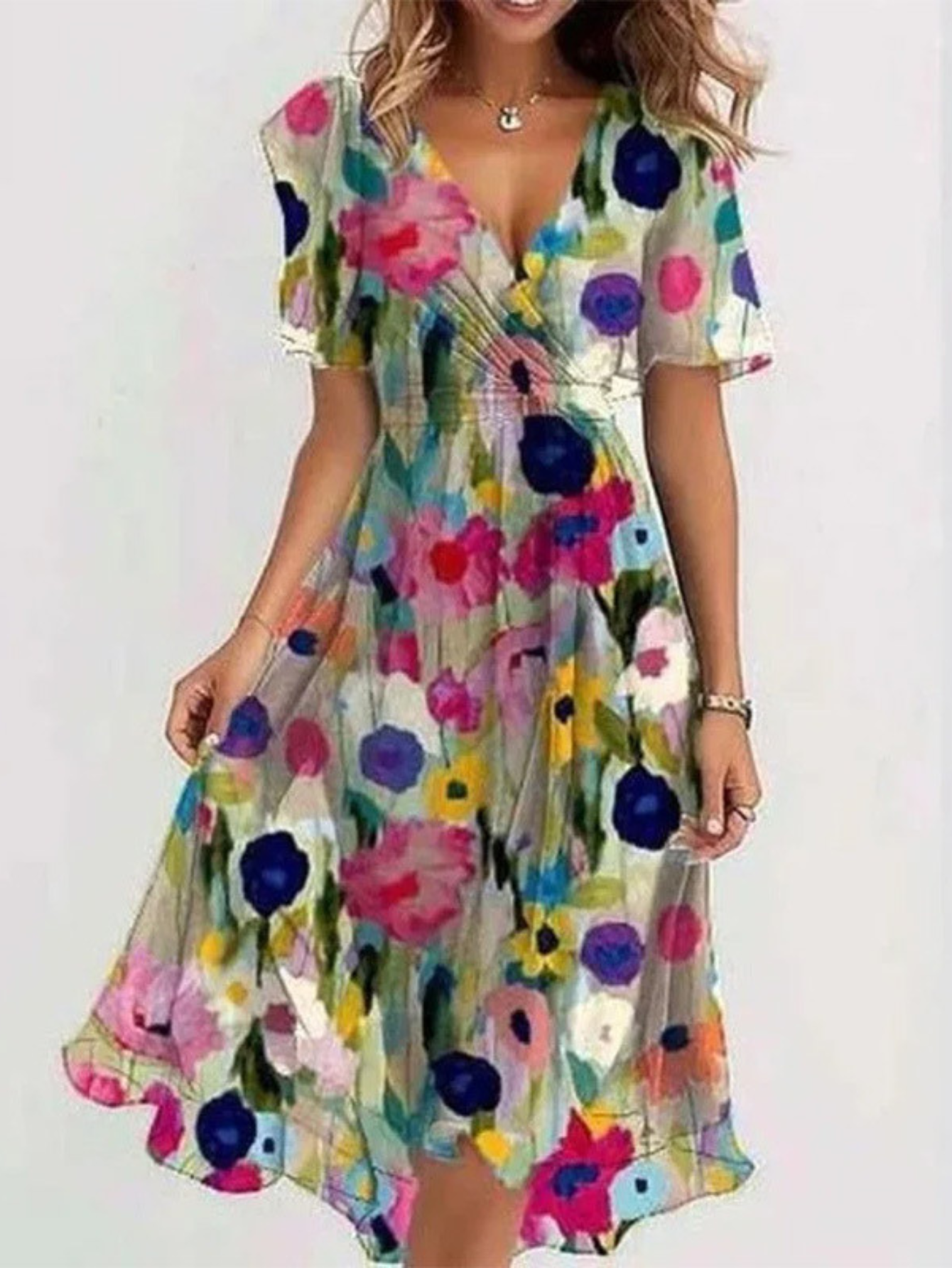 Women's Summer Dress Relaxed Fit Cotton V-Neck Casual