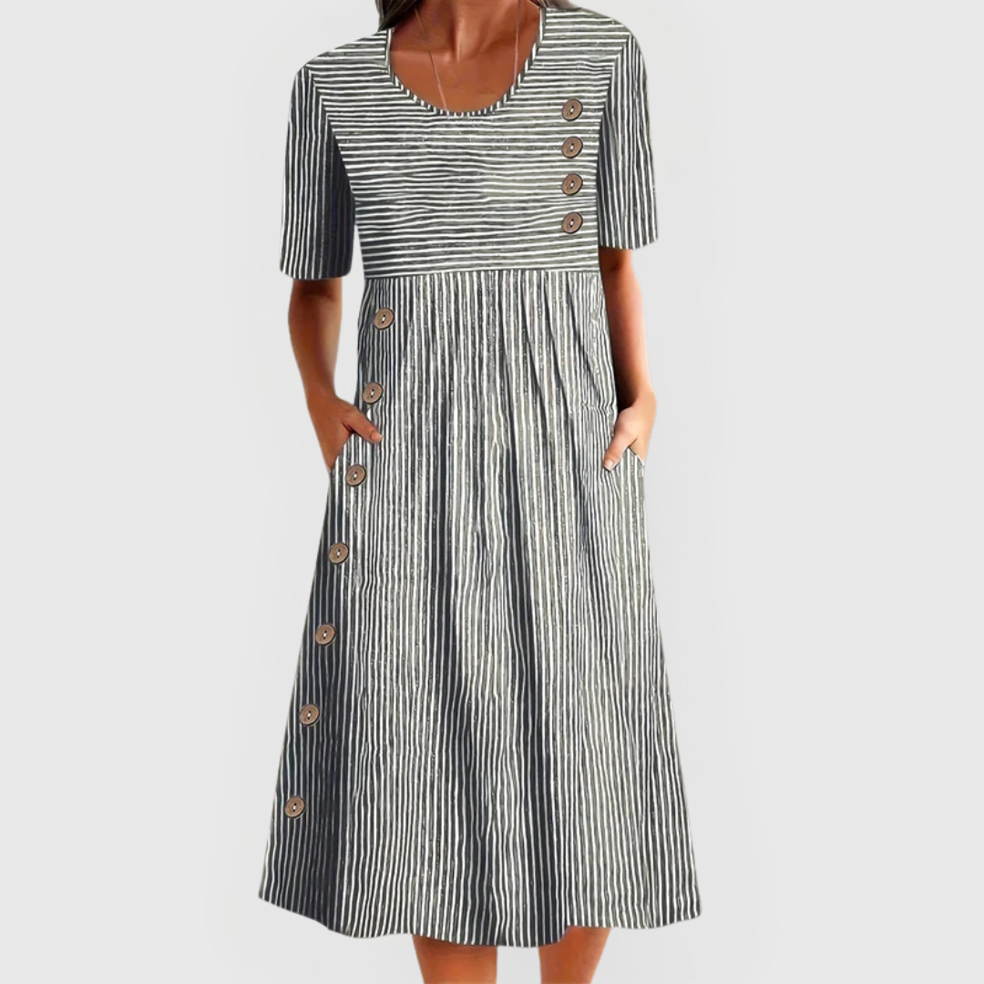 Women's Midi Dress Striped Cotton Short Sleeve Casual