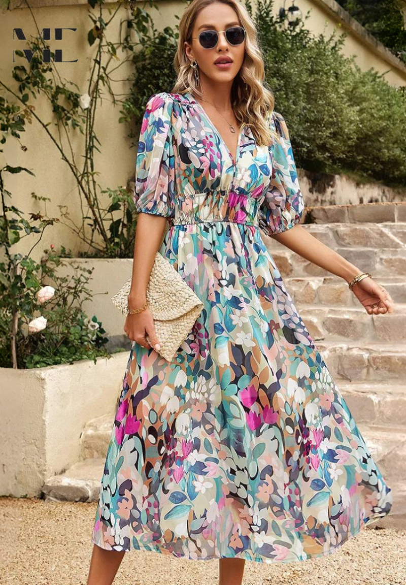 Women's Summer Dress Floral Print Lightweight Short Sleeve