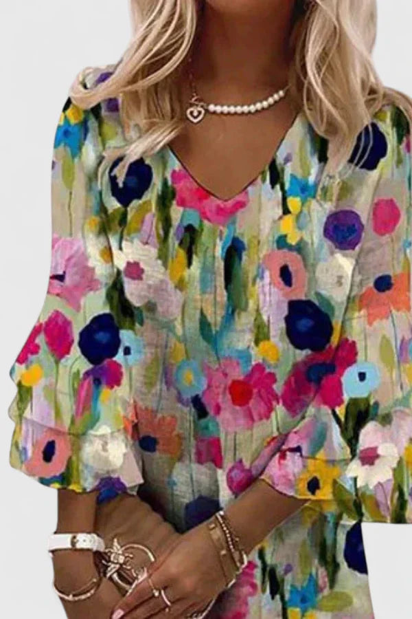 Women's Mini Dress Floral V-Neck Design