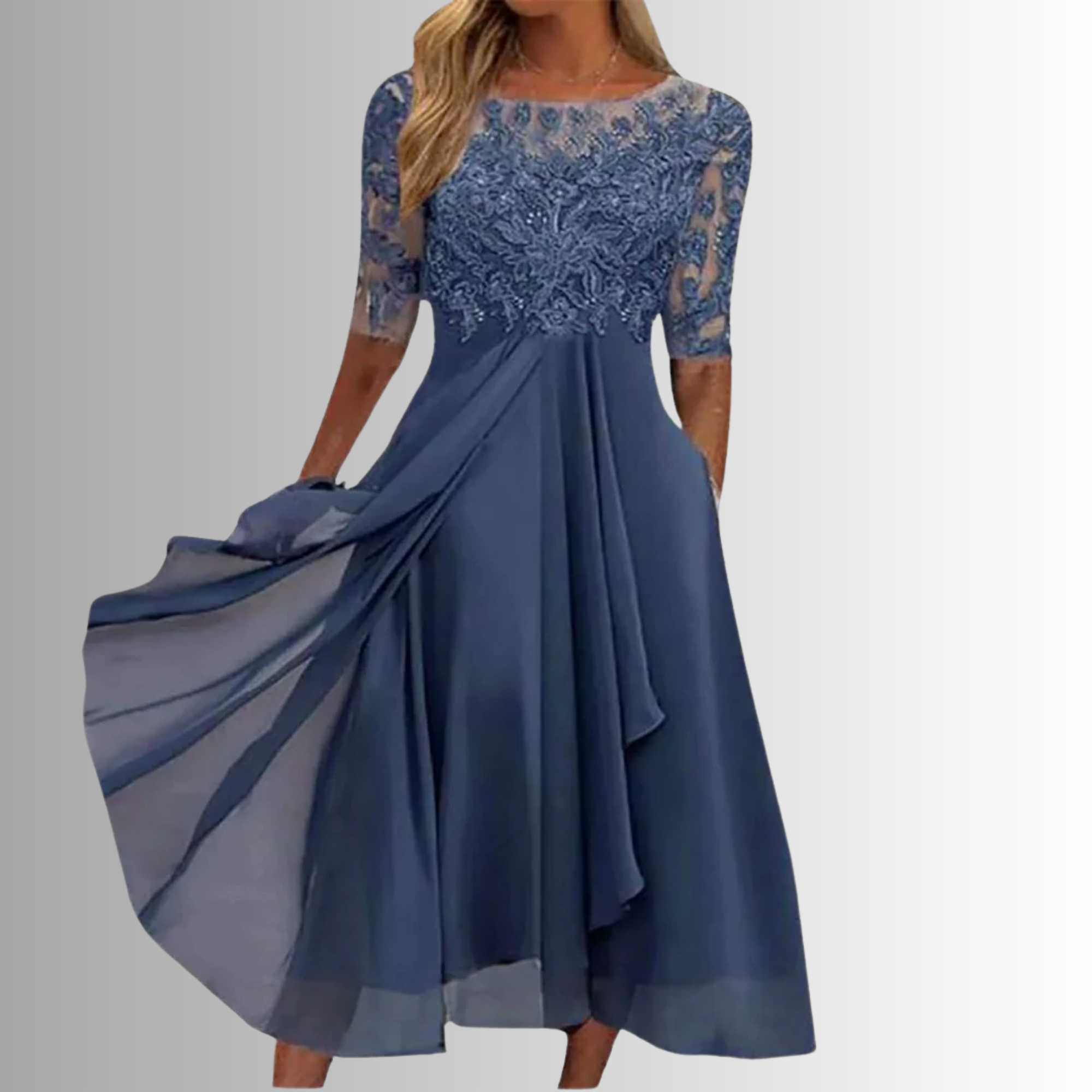 Women's Lace Cocktail Dress Layered Skirt V-Neck Party Dress