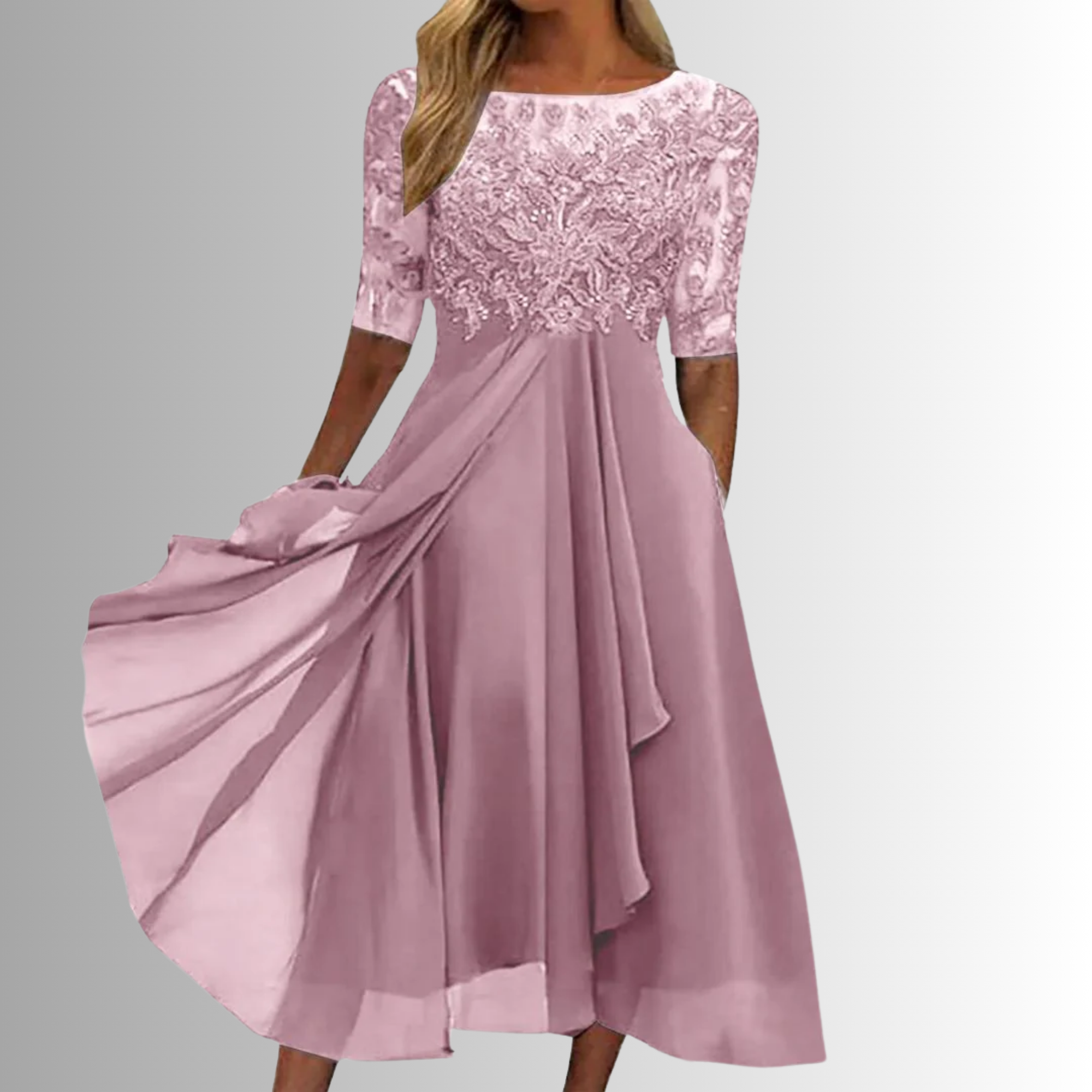 Women's Lace Cocktail Dress Layered Skirt V-Neck Party Dress