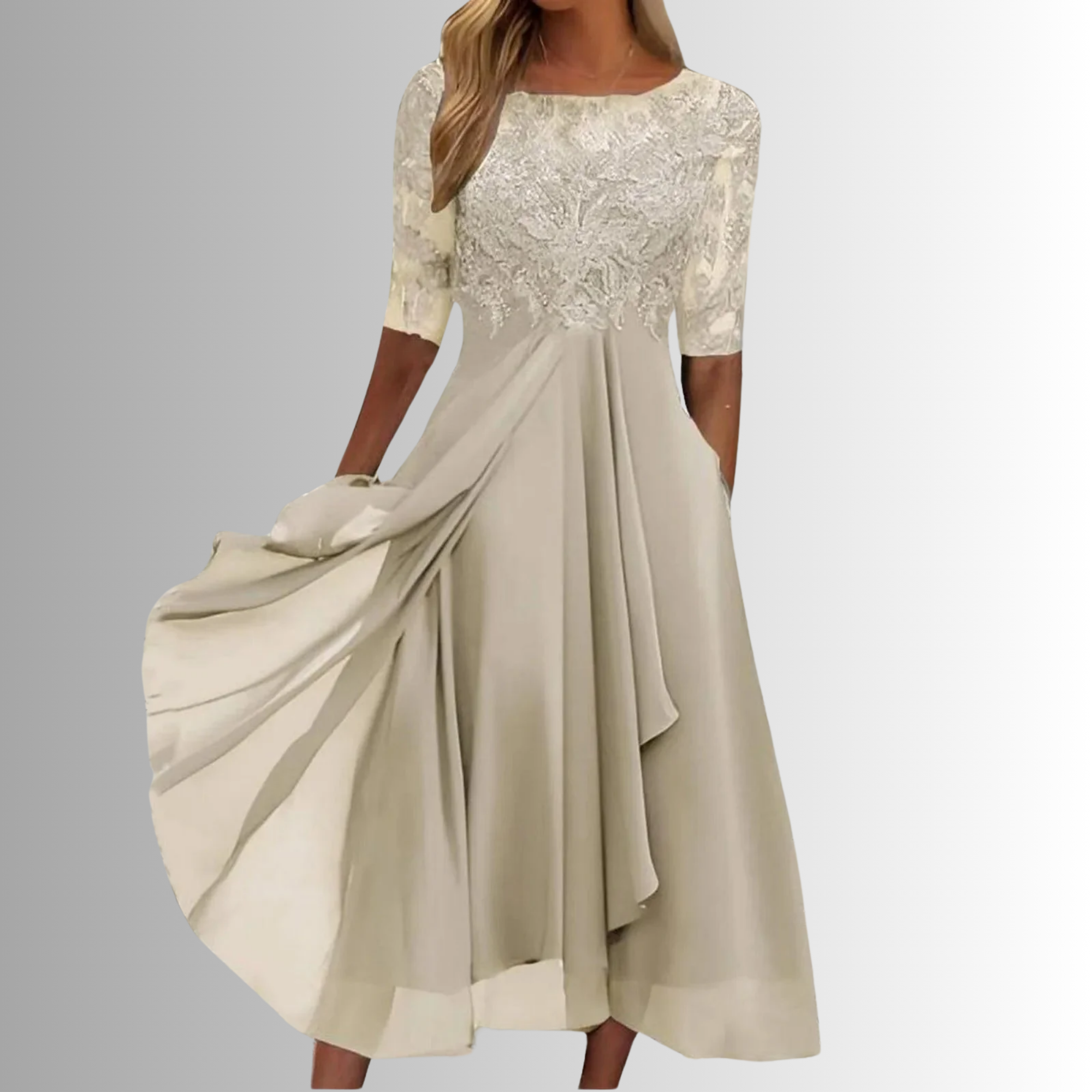 Women's Lace Cocktail Dress Layered Skirt V-Neck Party Dress
