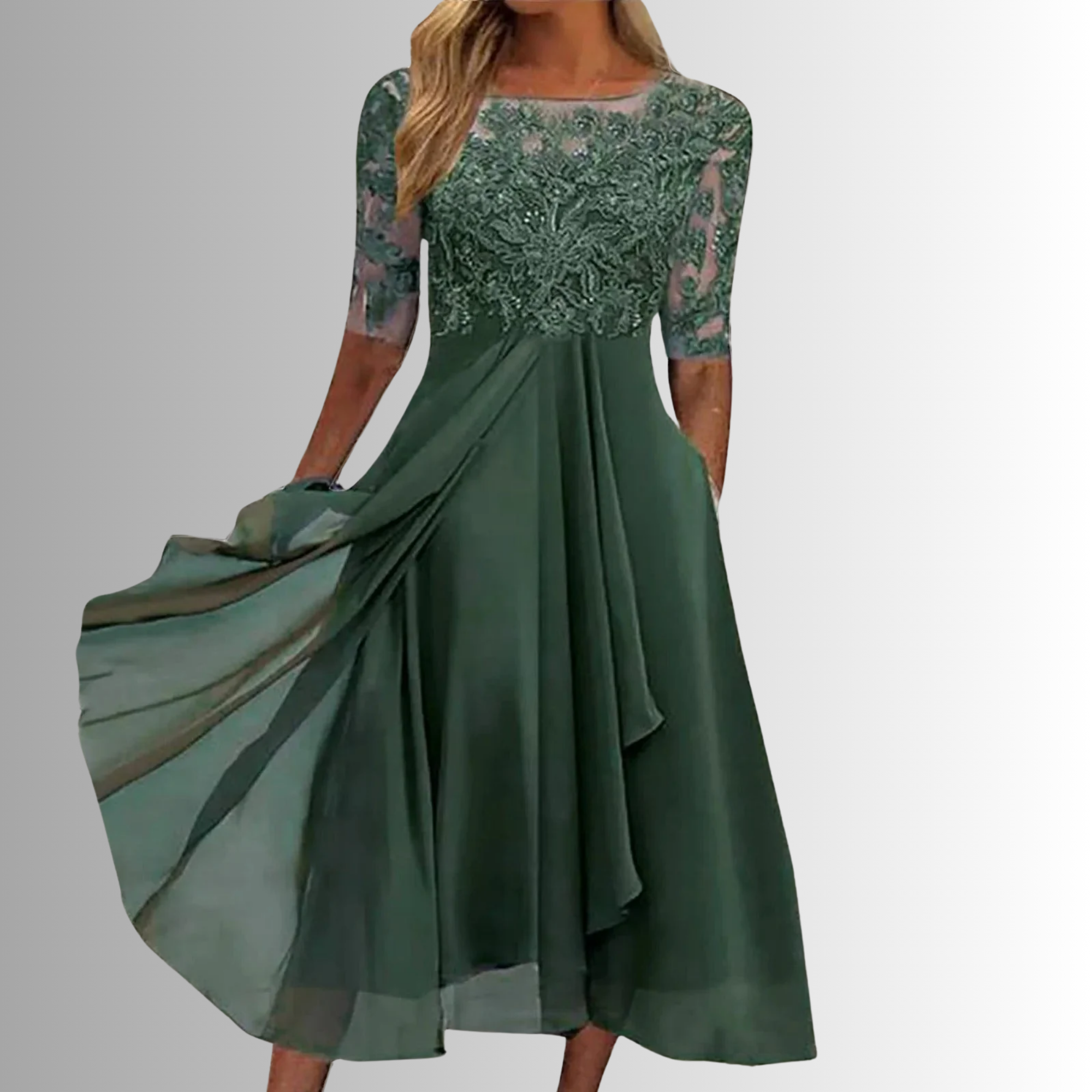 Women's Lace Cocktail Dress Layered Skirt V-Neck Party Dress