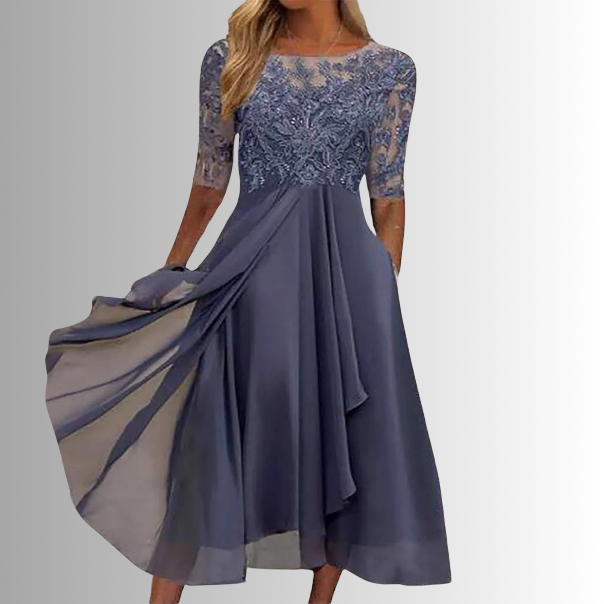 Women's Lace Cocktail Dress Layered Skirt V-Neck Party Dress