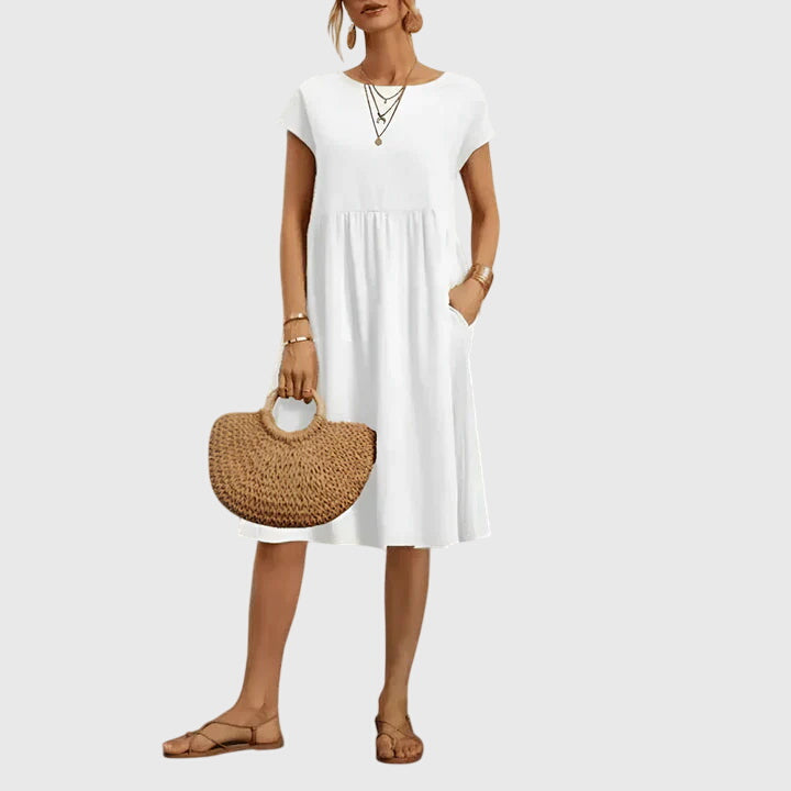Women's Spring Dress Lightweight Versatile V-Neck Short Sleeve Casual
