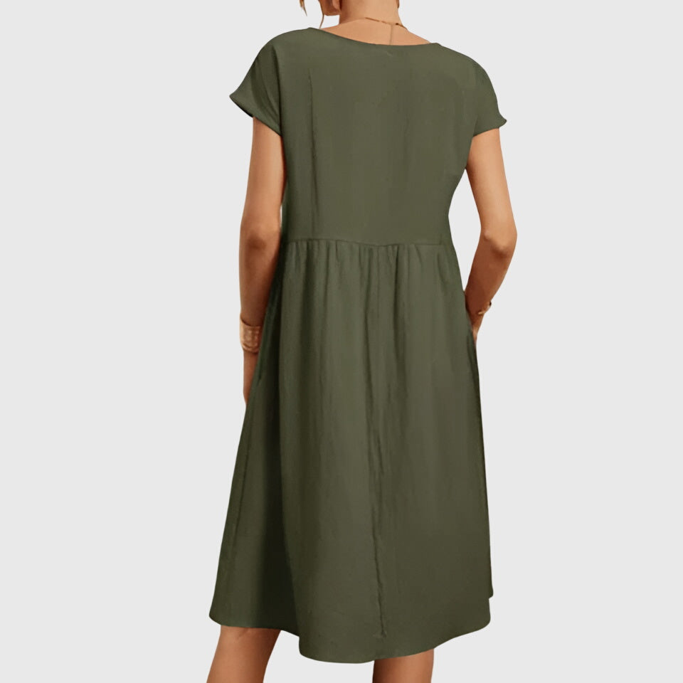 Women's Spring Dress Lightweight Versatile V-Neck Short Sleeve Casual