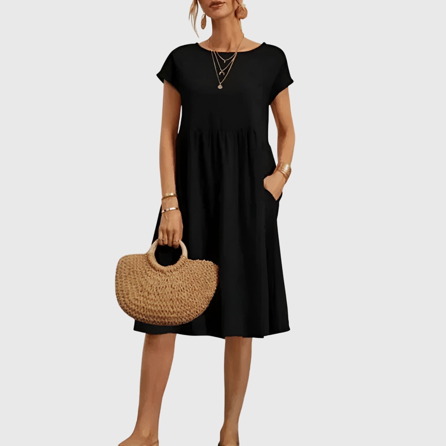 Women's Spring Dress Lightweight Versatile V-Neck Short Sleeve Casual