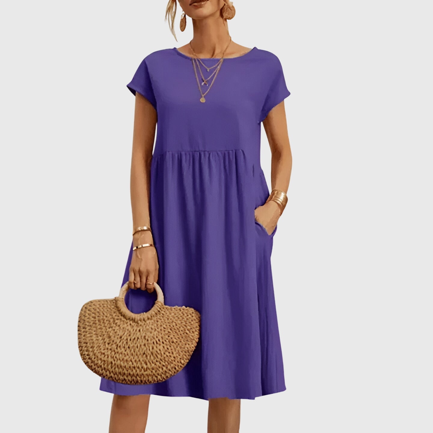 Women's Spring Dress Lightweight Versatile V-Neck Short Sleeve Casual