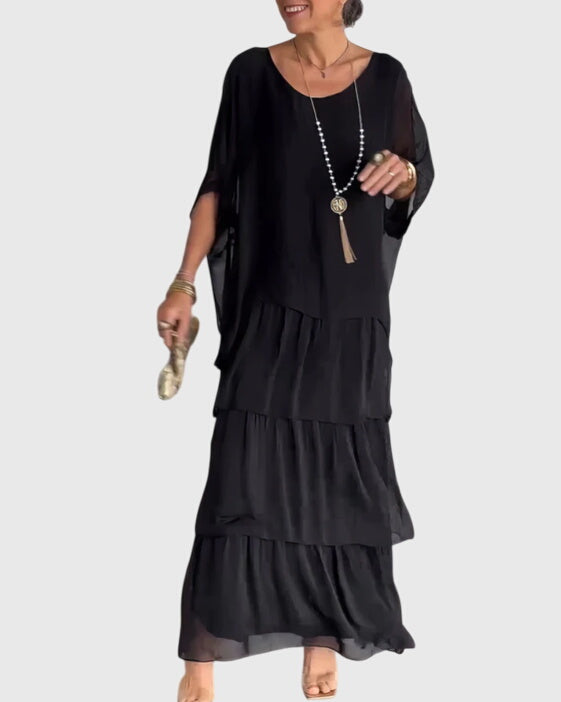 Women's Long Flowing Dress Lightweight Fabric V-Neck Casual
