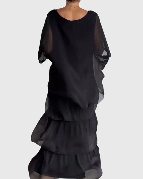 Women's Long Flowing Dress Lightweight Fabric V-Neck Casual