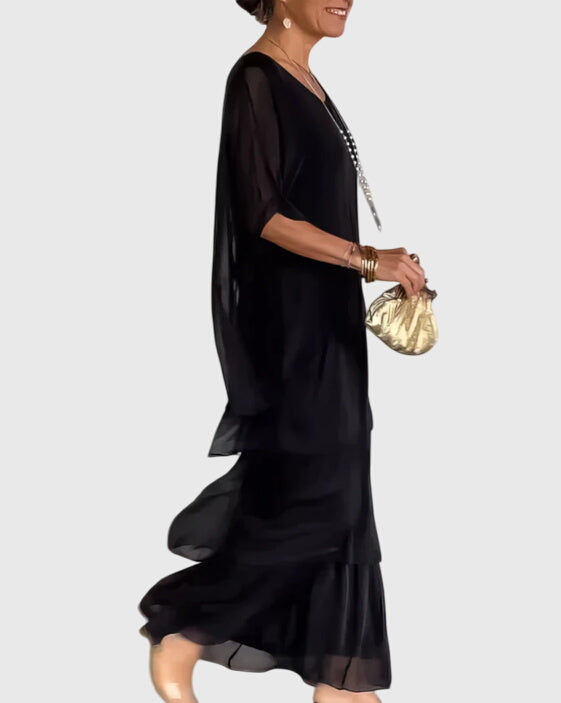 Women's Long Flowing Dress Lightweight Fabric V-Neck Casual
