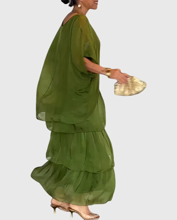Women's Long Flowing Dress Lightweight Fabric V-Neck Casual