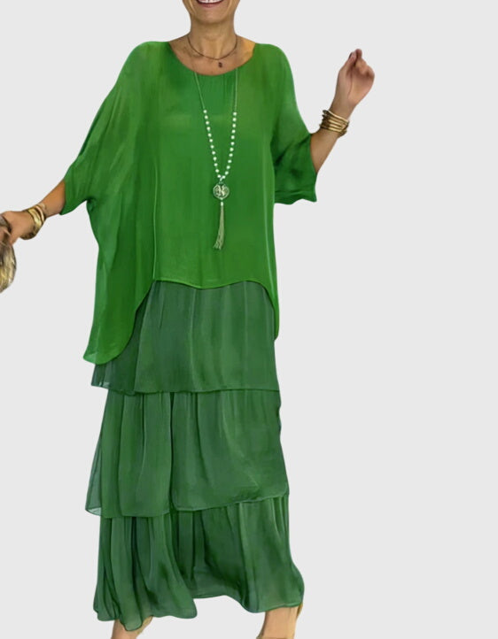 Women's Long Flowing Dress Lightweight Fabric V-Neck Casual