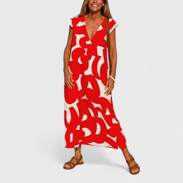 Women's V-Neck Print Dress | Short Sleeve, Casual, Elegant