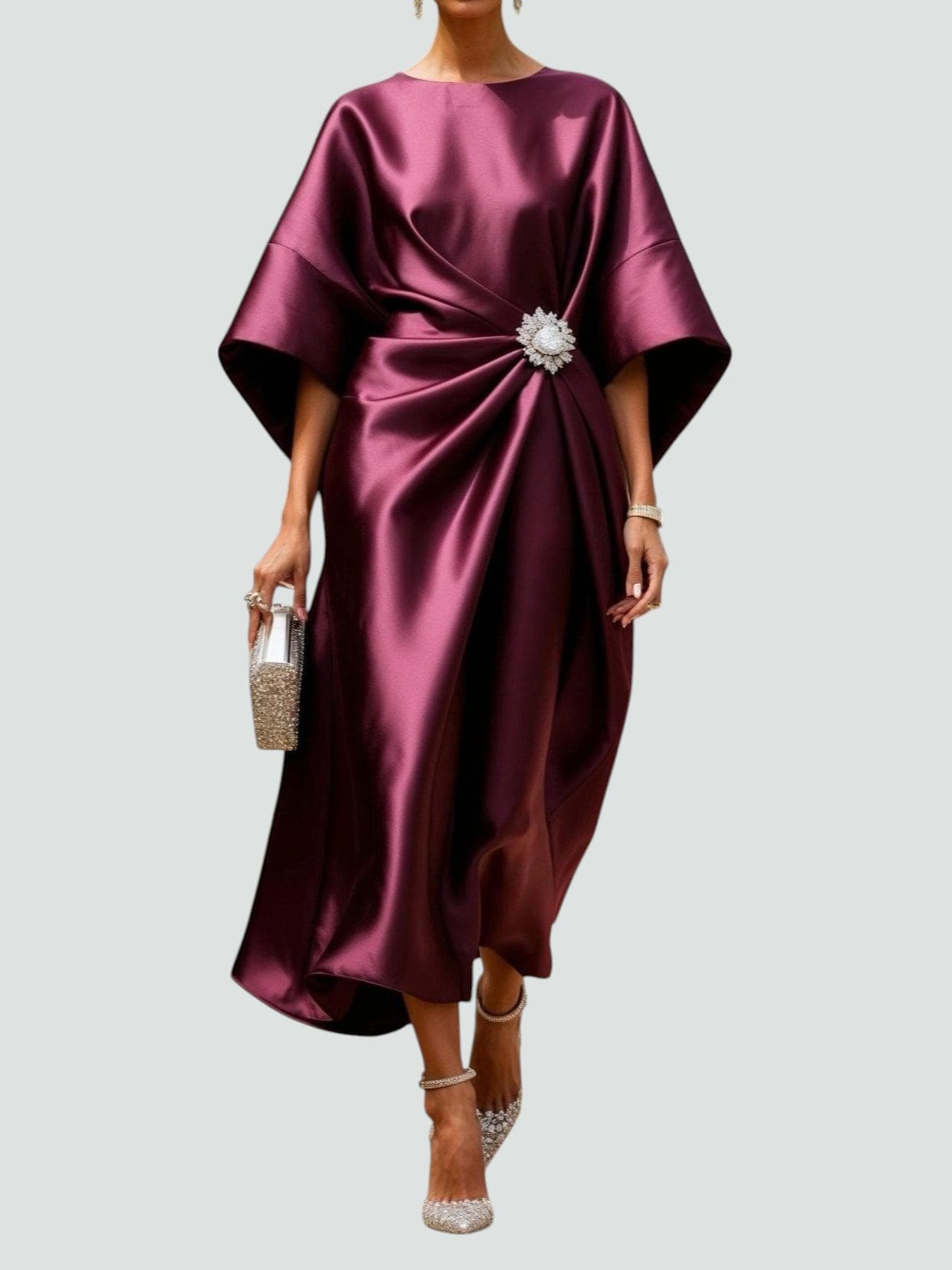 Women's Long Maxi Dress V-Neck Shine Elegant Evening Wear