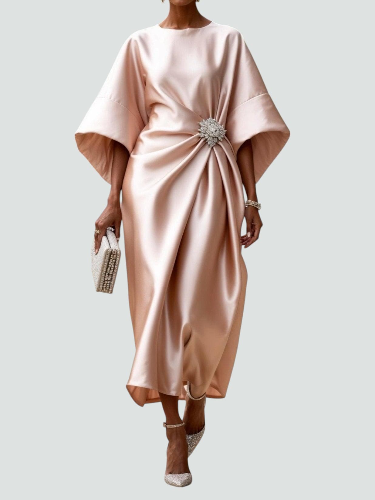 Women's Long Maxi Dress V-Neck Shine Elegant Evening Wear