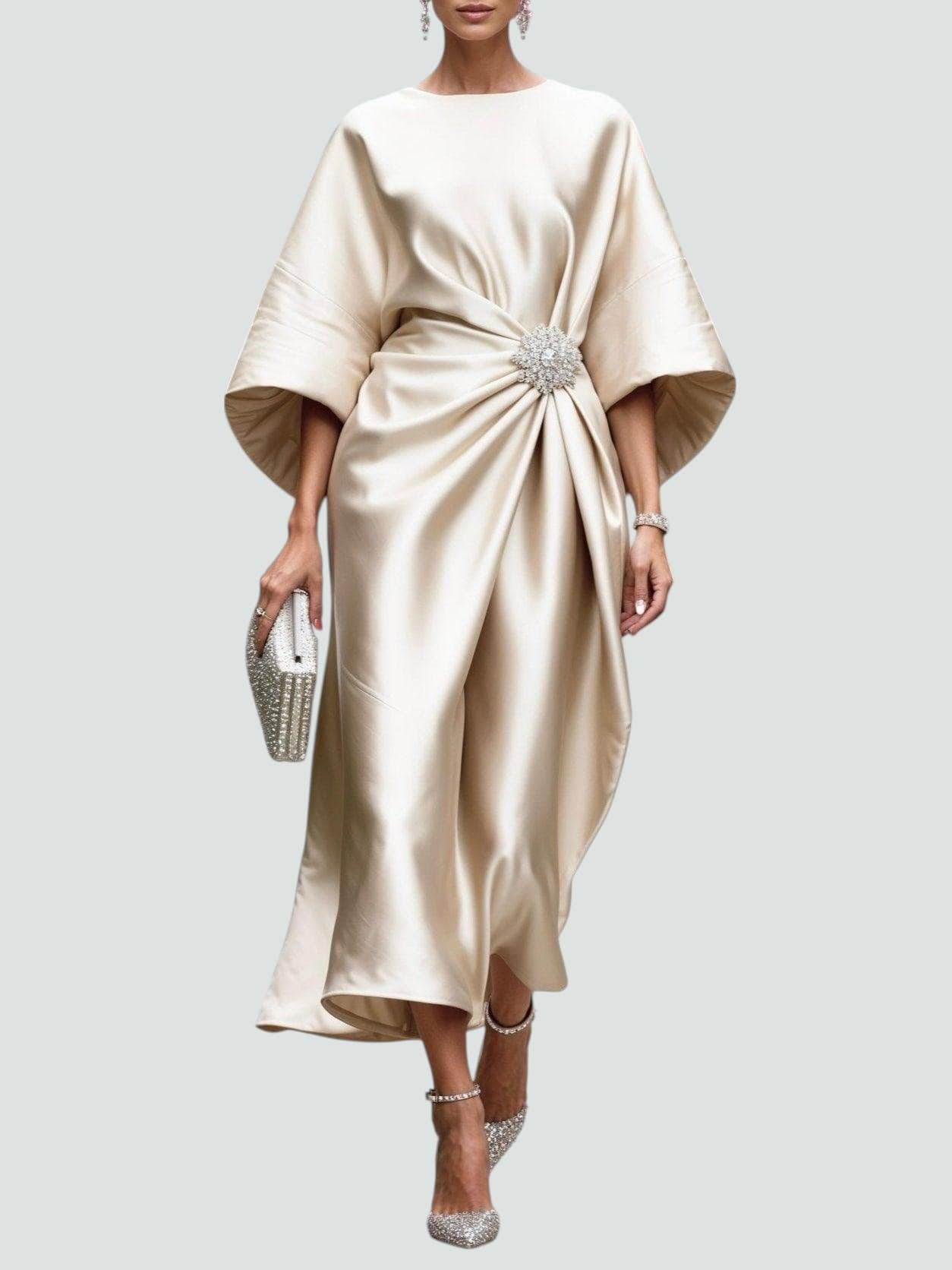 Women's Long Maxi Dress V-Neck Shine Elegant Evening Wear