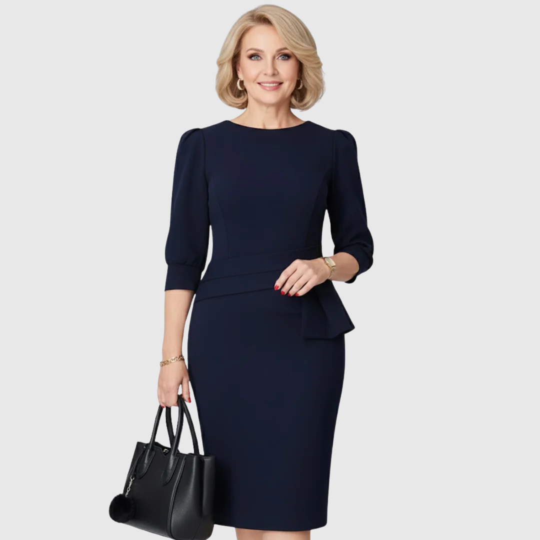 Women's Ruffle Midi Dress Three-Quarter Sleeves