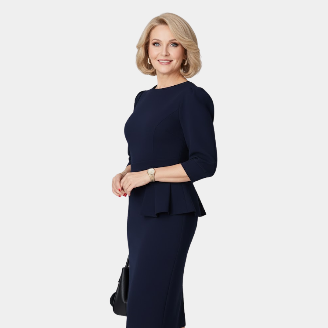 Women's Ruffle Midi Dress Three-Quarter Sleeves