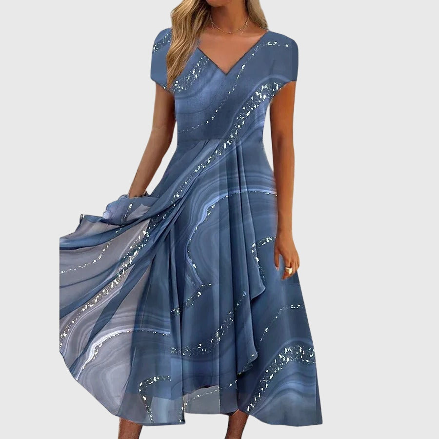 Women's Midi Dress V-Neck Flowing Skirt Casual Summer
