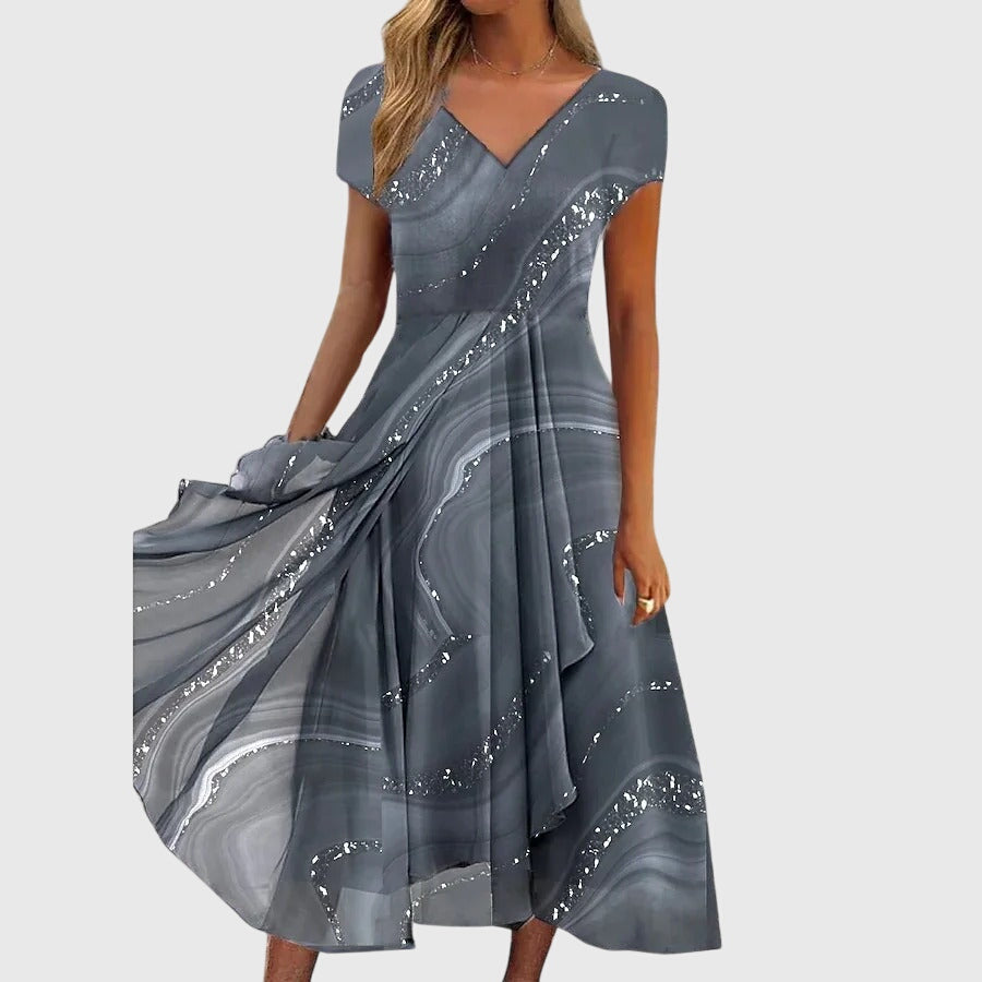 Women's Midi Dress V-Neck Flowing Skirt Casual Summer
