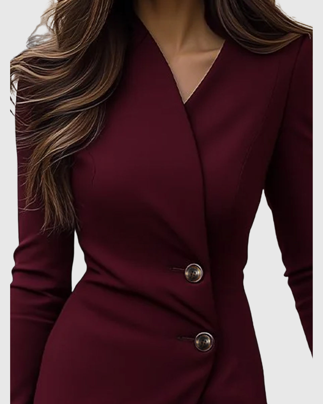 Women's Midi Wrap Dress Asymmetric Buttons