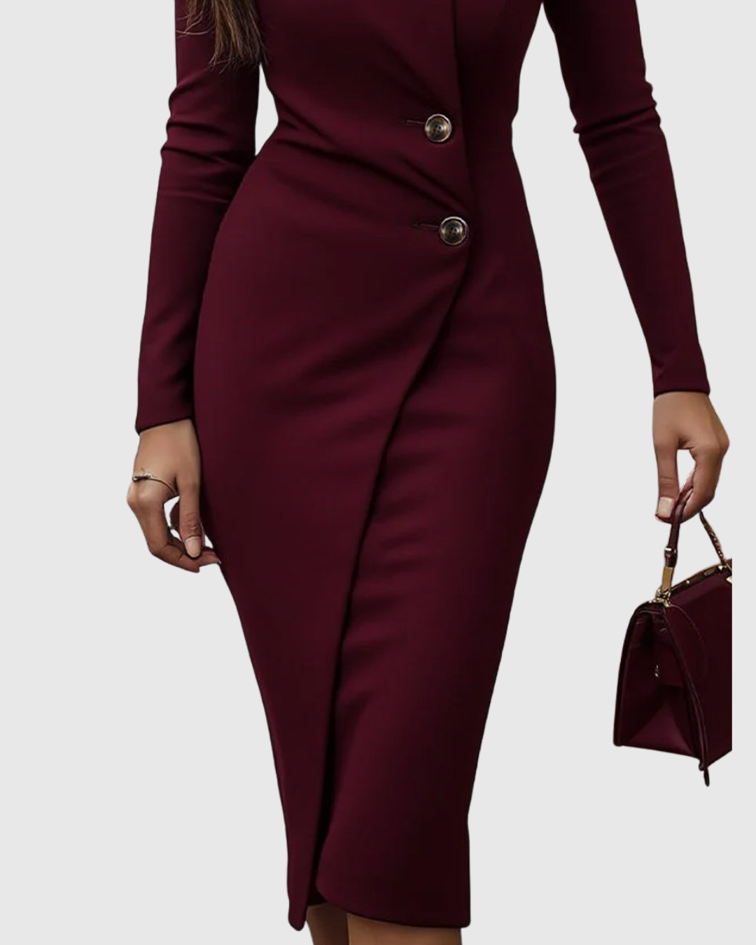 Women's Midi Wrap Dress Asymmetric Buttons