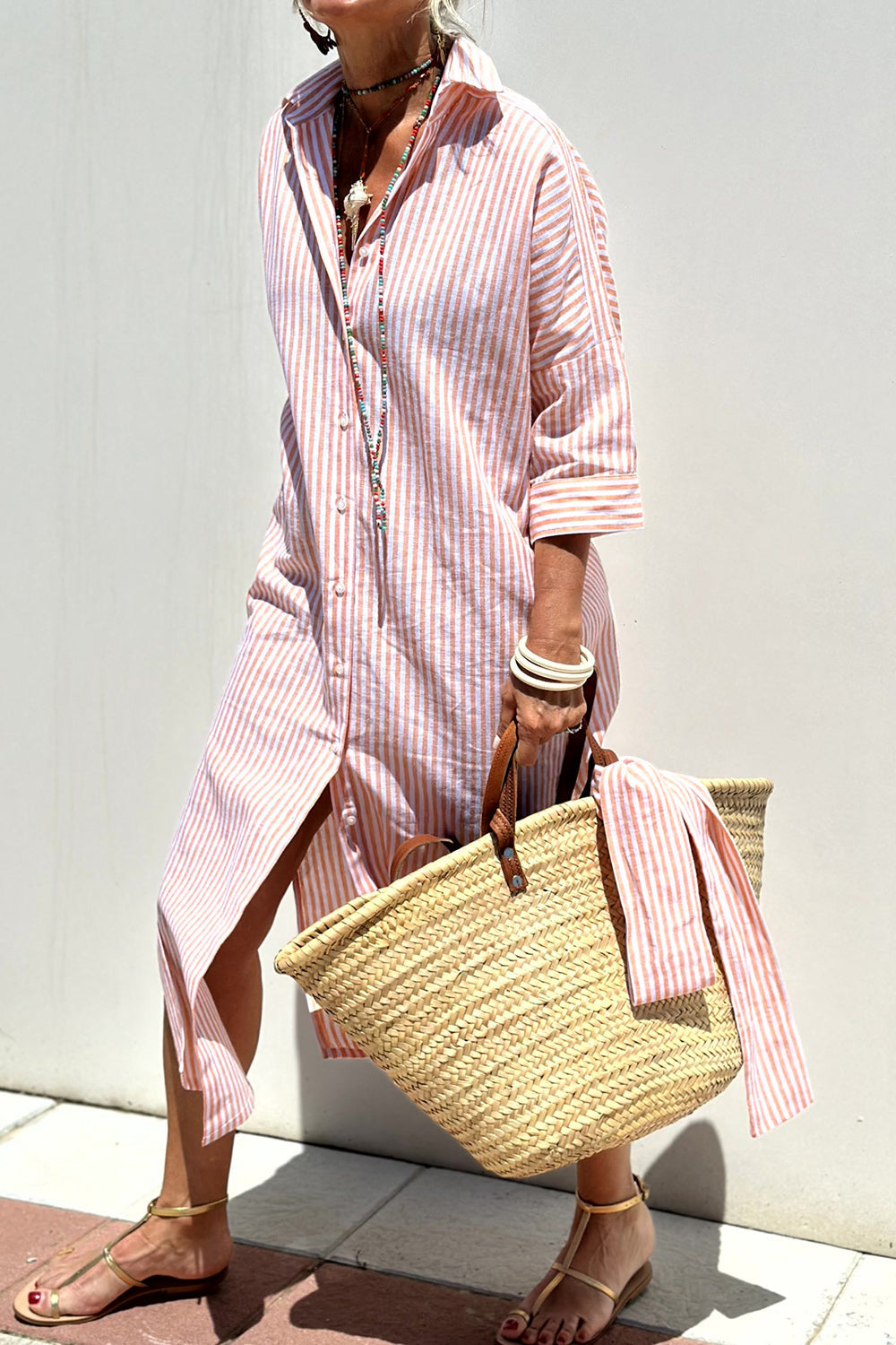 Women's Midi Dress Striped Polyester Short Sleeve Casual