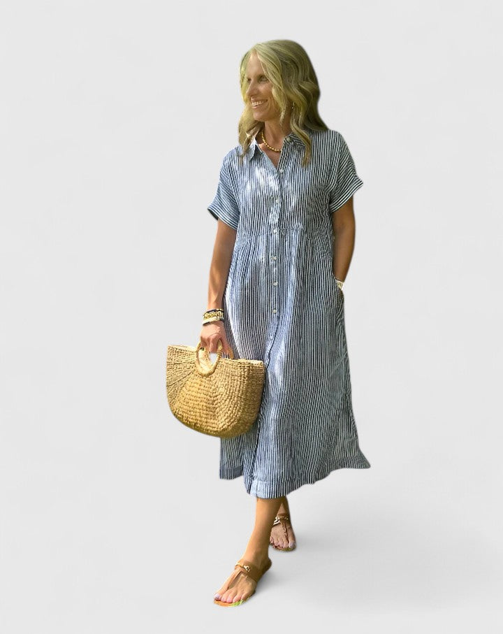 Women's Easy Fit Vertical Stripe Dress | Short Sleeve | Casual Summer Wear