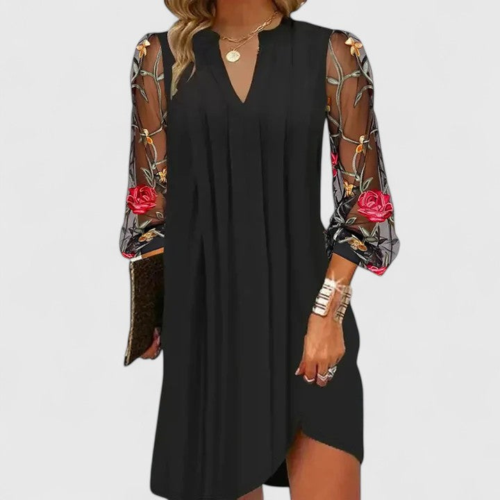 Women's Mini Dress V-Neck Sheer Sleeves Casual