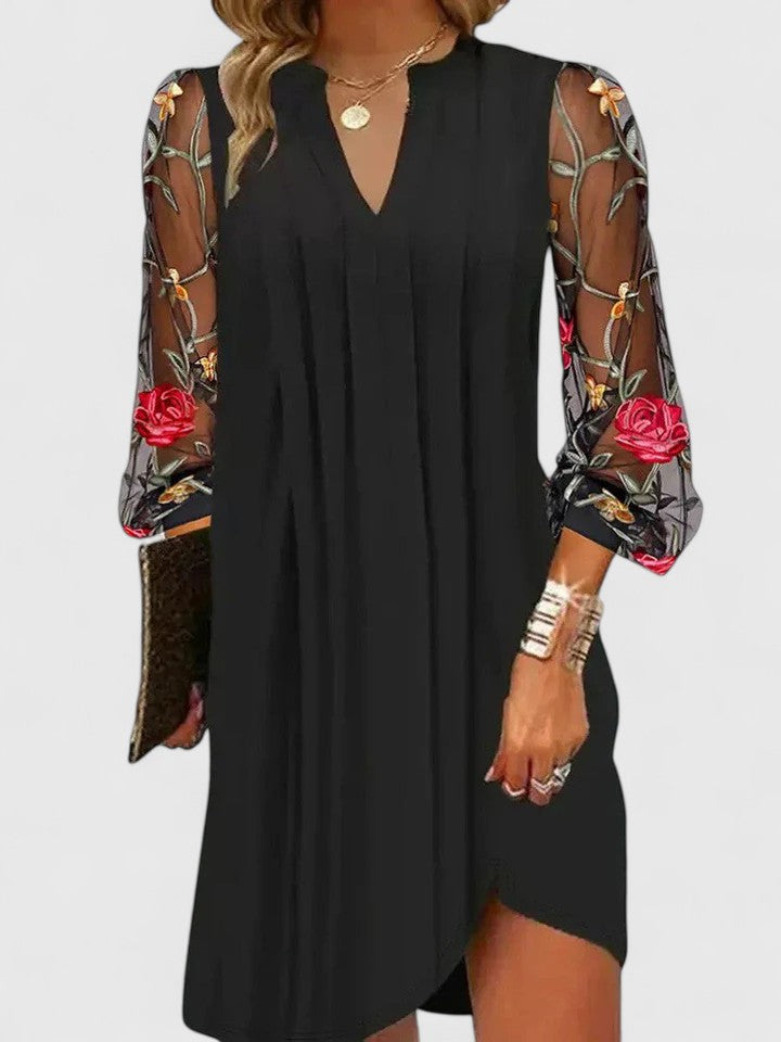 Women's Mini Dress V-Neck Sheer Sleeves Casual