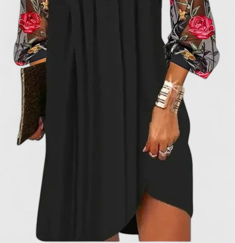 Women's Mini Dress V-Neck Sheer Sleeves Casual