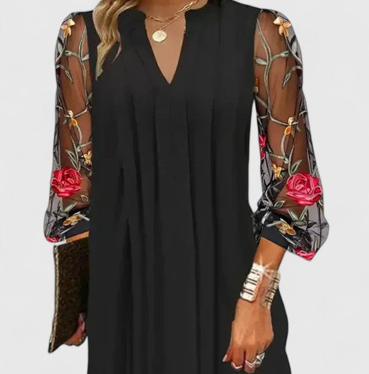 Women's Mini Dress V-Neck Sheer Sleeves Casual