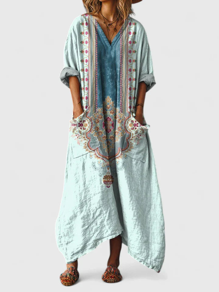 Women's Boho V-Neck Dress with Pockets | Casual Summer Midi Dress