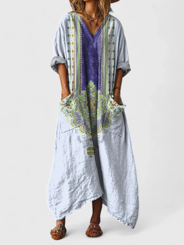 Women's Boho V-Neck Dress with Pockets | Casual Summer Midi Dress