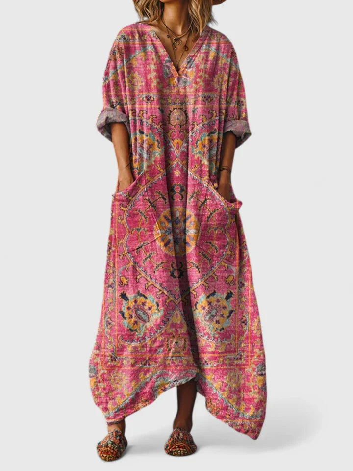 Women's Boho V-Neck Dress with Pockets | Casual Summer Midi Dress