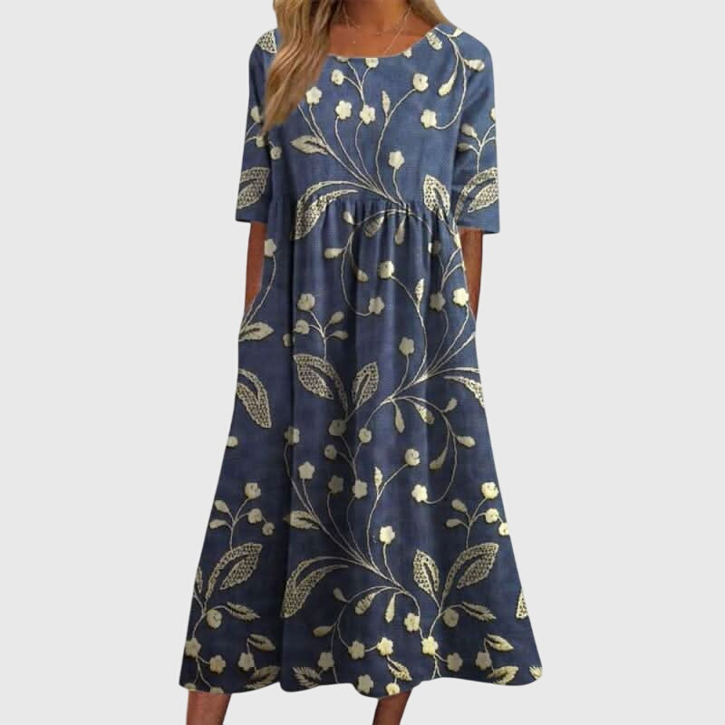 Women's Flowing Embroidered Dress | Short Sleeve | Casual Summer Dress