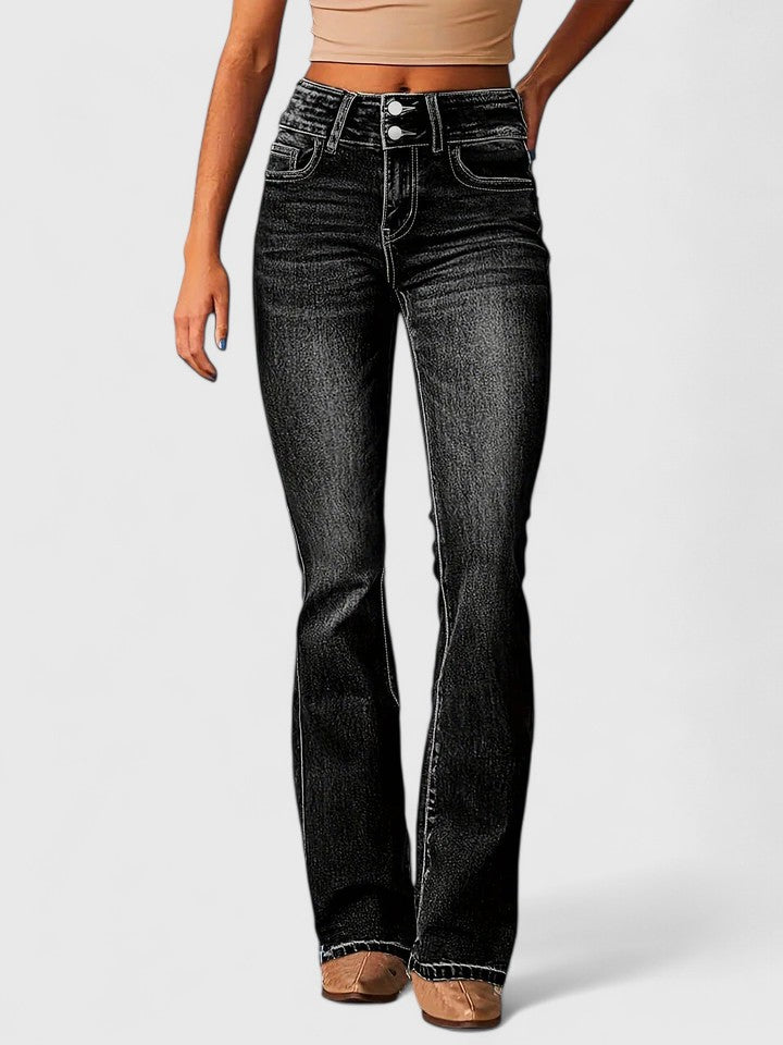 Women's Flare Jeans Flared Bottom Zipper Detail Stretch Fabric Casual