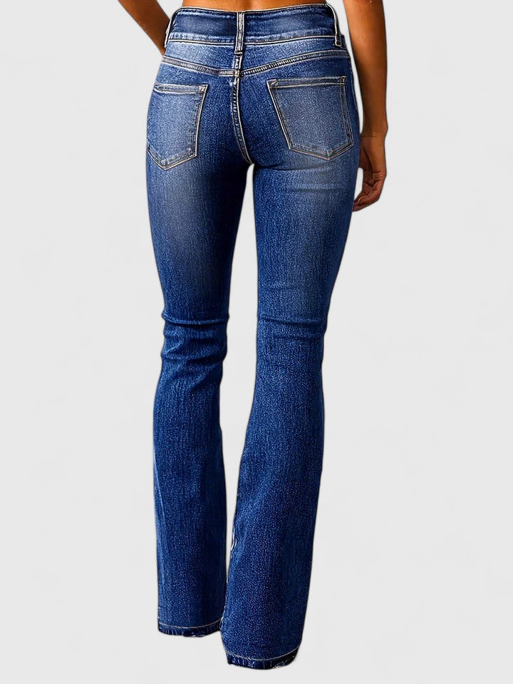 Women's Flare Jeans Flared Bottom Zipper Detail Stretch Fabric Casual